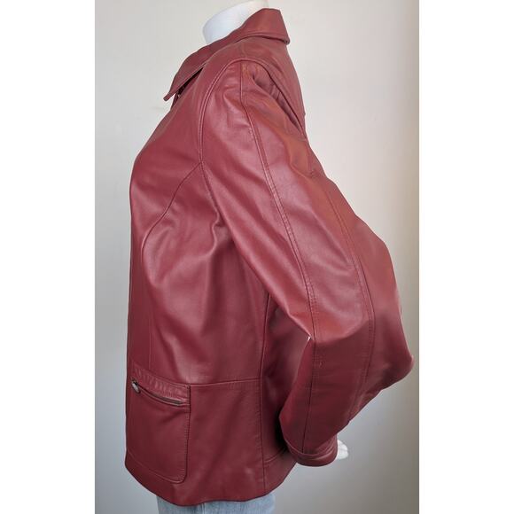 I.E. Woman Leather Jacket 1X Red Zip Front Pockets Classic Timeless Outerwear - Picture 5 of 12